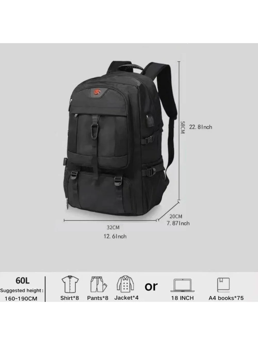 Extra Large 60L Travel Laptop Backpack, Fits 17